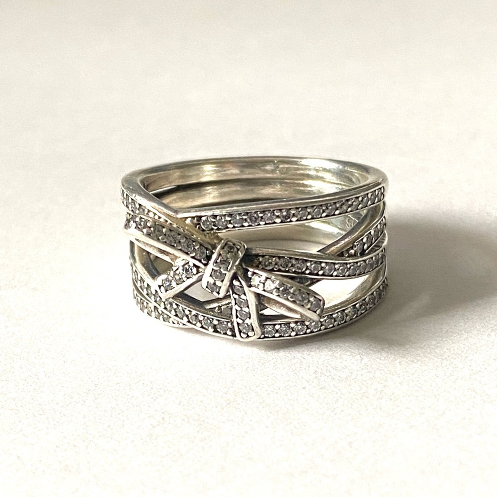Pandora Sterling Silver 925 Delicate Sentimental Ring Bow Size 7 - Picture 2 of 6